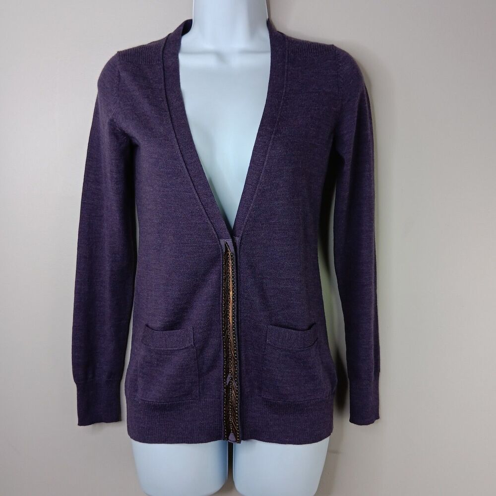 Banana Republic Cardigan Sweater Women's XS 100% Extra Fine Merino Wool Purple